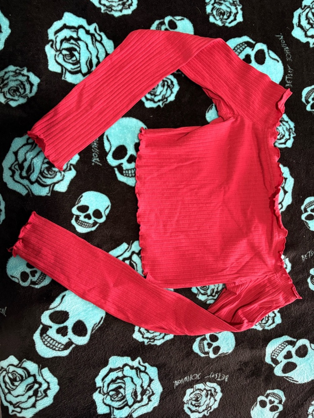 SHEIN Hot Pink Ribbed One-Shoulder Lettuce Edge Crop Top
